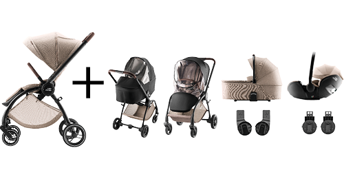 RIO EVERYDAY SET RIO stroller and RIO carrycot with essential accessories, in Teak color, as part of the RIO EVERYDAY PACK