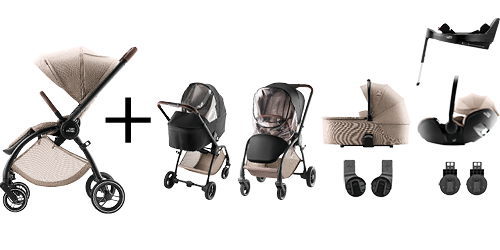 RIO PREMIUM SET RIO stroller and RIO carrycot with essential accessories, in Teak color, as part of the RIO PREMIUM SET.