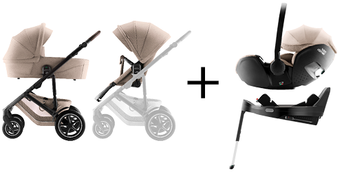 SMILE 5Z COMFORT PLUS SET SMILE 5Z pushchair, SMILE 5Z carrycot, BABY-SAFE PRO infant carrier in Teak and VARIO BASE 5Z, part of the SMILE 5Z COMFORT PLUS SET